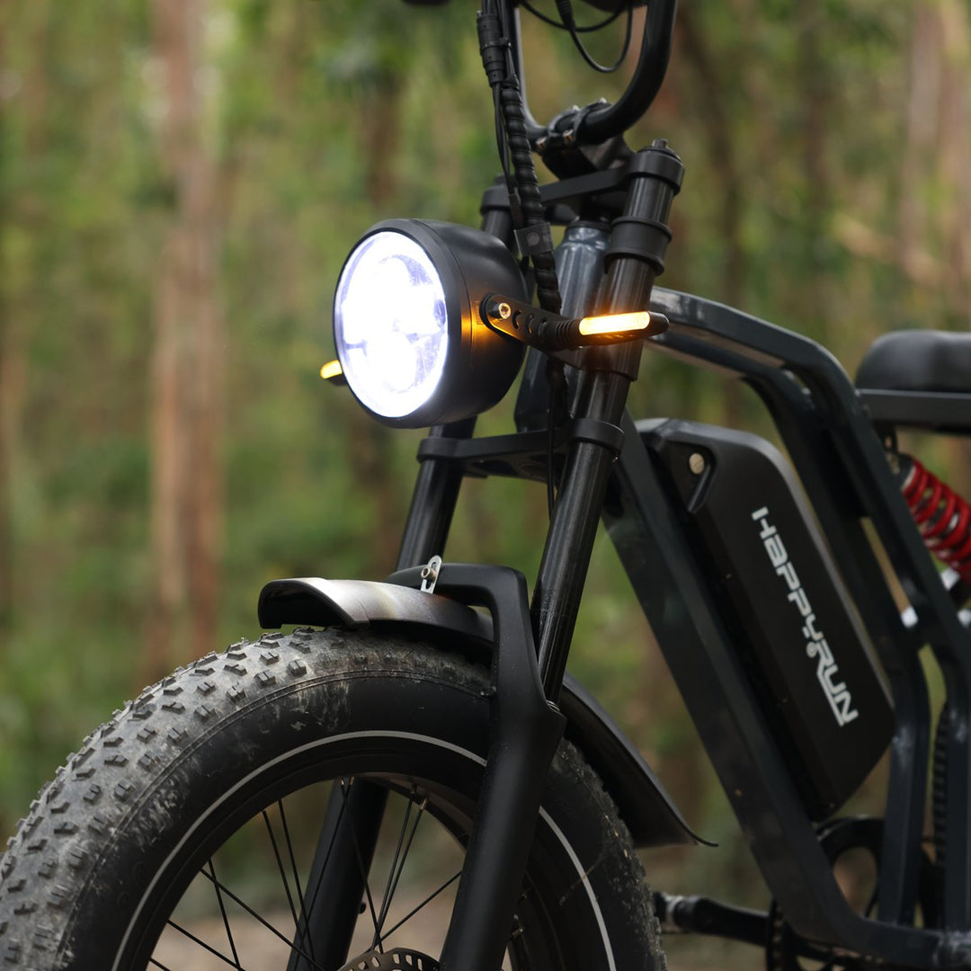 HappyRun G60 Pro moped-style electric bike headlight detail